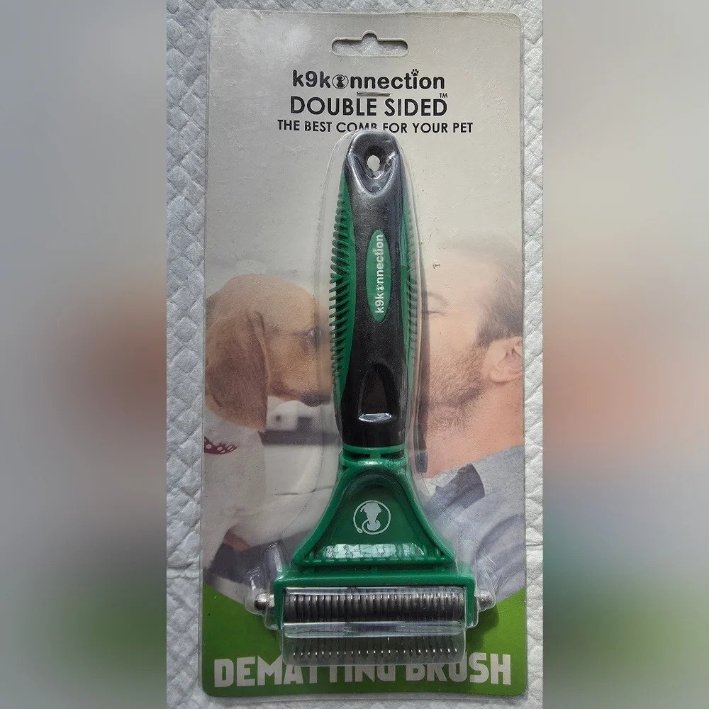 k9konnection Double Sided Dematting Brush for Pets Green and Black
